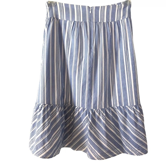 J. by J. Crew Blue/White Striped Midi Length Skirt Ruffled Hem Bow Size 4 - Picture 6 of 9